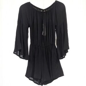 Witchygoth Black Romper‎ Shorts Small Crepe Bell Sleeve Pockets Fairy Forever 21